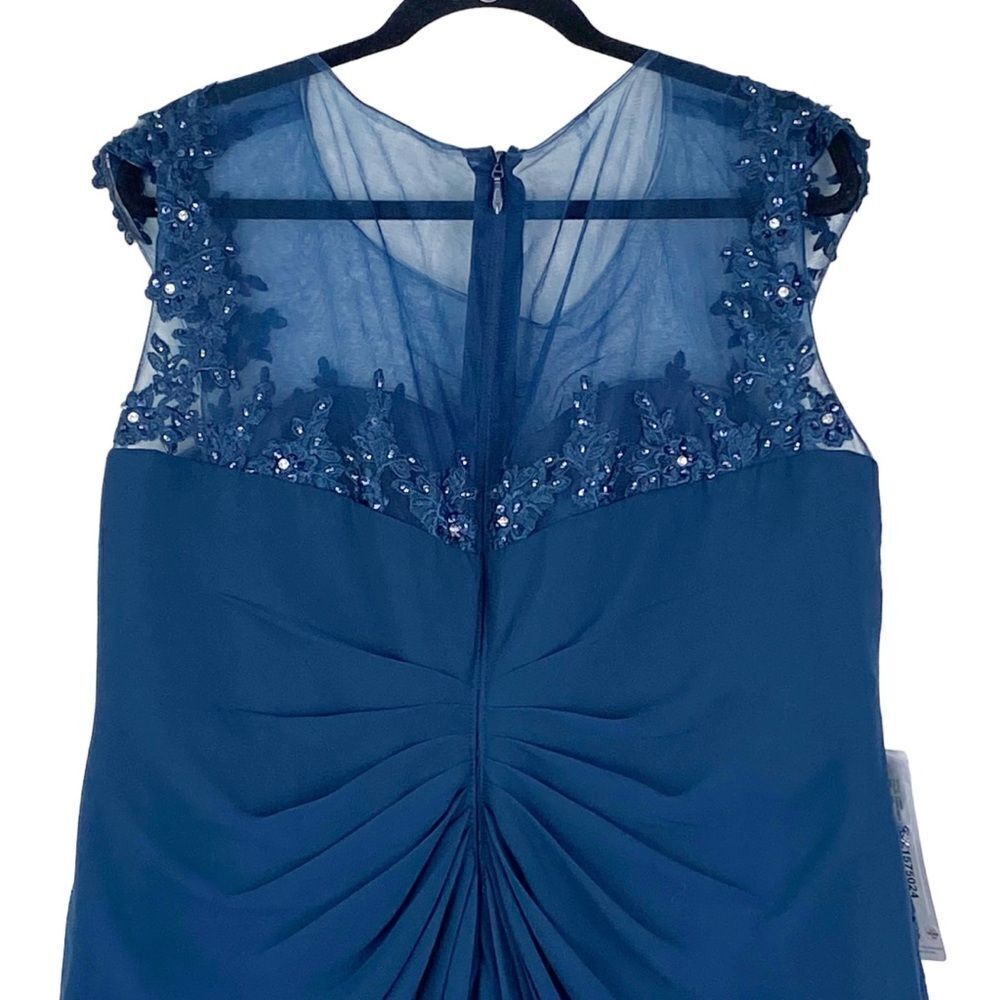 Azazie Libby A-Line Scoop Sequins Chiffon Dress Sz 20 Dark Navy Wedding - Picture 8 of 16